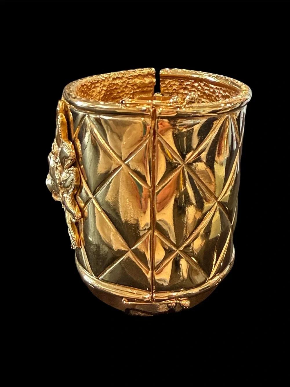 CHANEL Gold Plated Quilted Hinge Bracelet with Lion